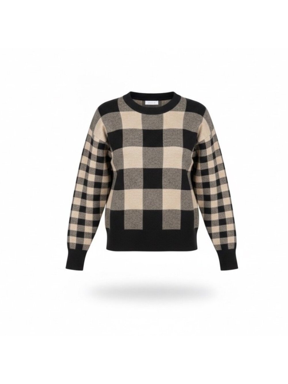 Cynthia Rowley Womens Black Beige Sweater Buffalo Check Plaid Pattern Size S